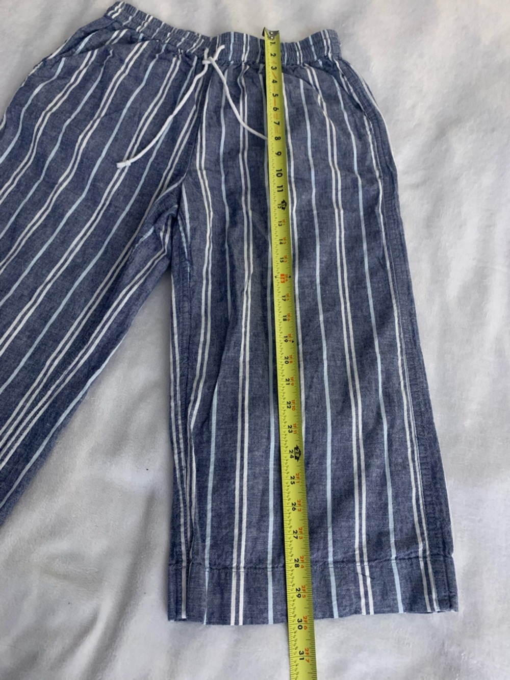 beachlunchlounge Blue and White Striped Wide Leg Linen Cotton Blend Crop Pants S - Picture 7 of 16